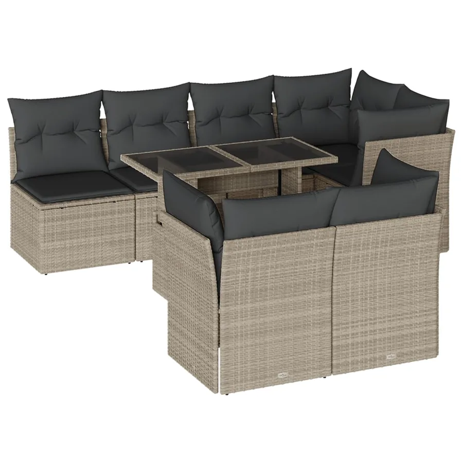 Salon de jardin 8 pcs avec coussins gris clair résine tressée - 2