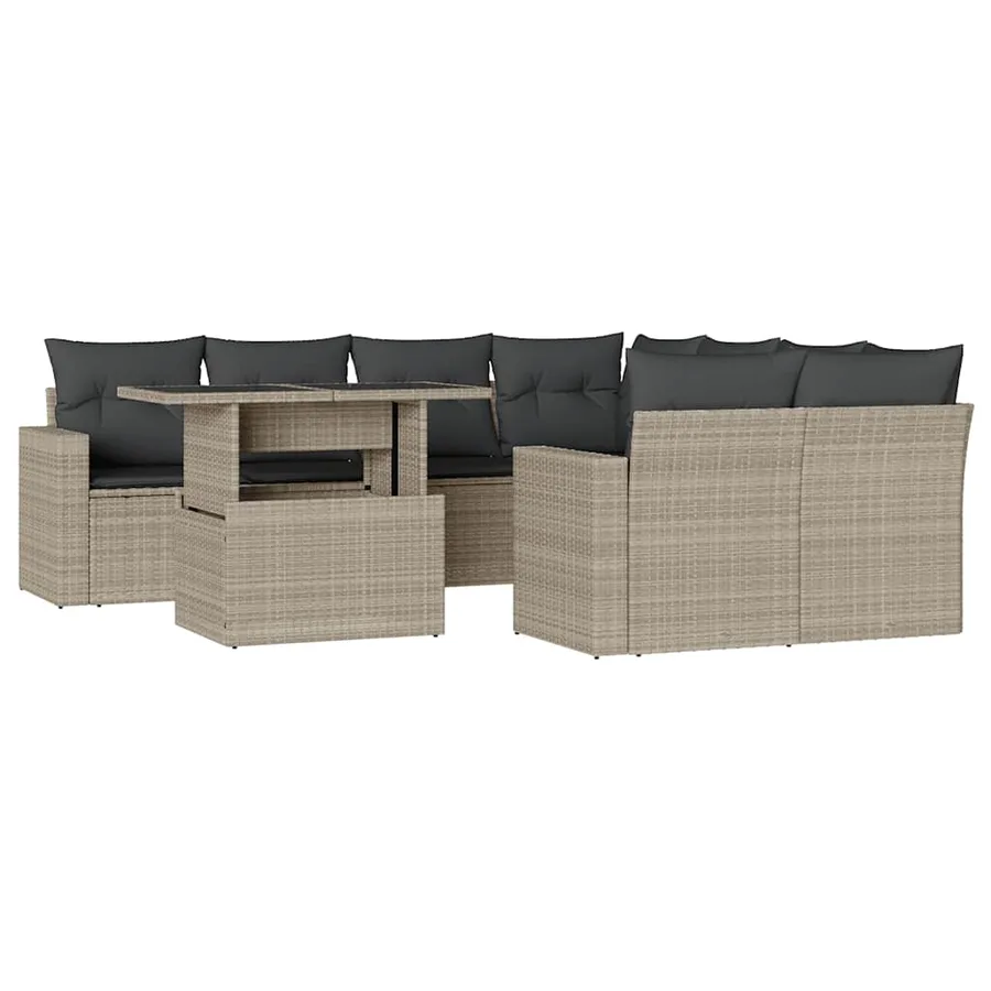 Salon de jardin 9 pcs avec coussins gris clair résine tressée - 2