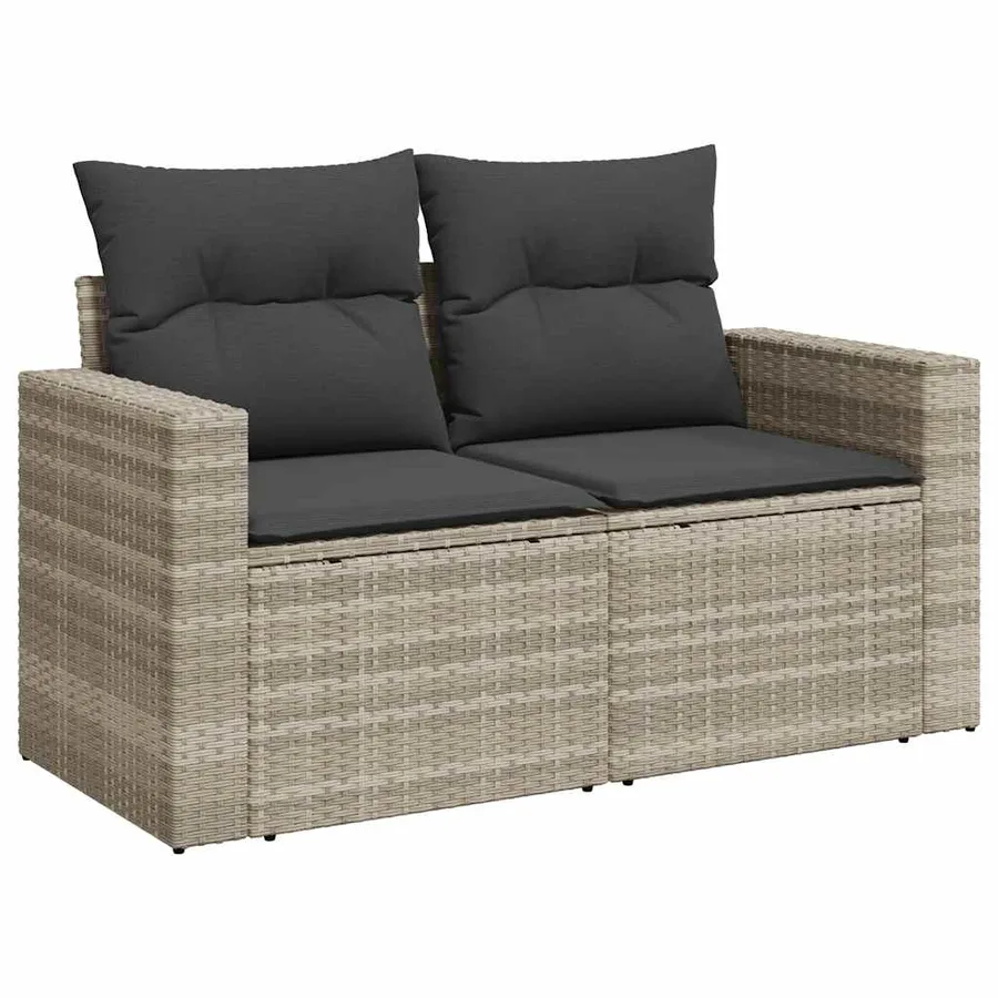 Salon de jardin 9 pcs avec coussins gris clair résine tressée - 4