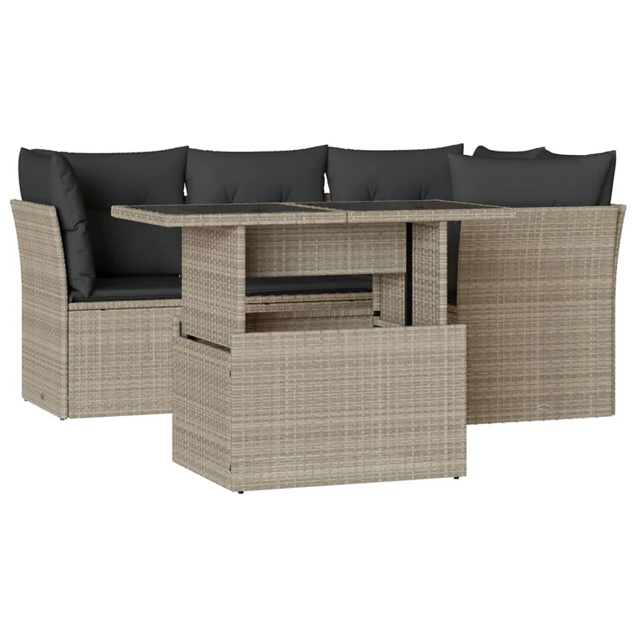 Salon de jardin 5 pcs avec coussins gris clair résine tressée - 2