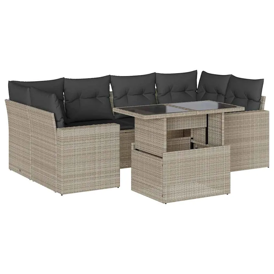Salon de jardin avec coussins 7 pcs gris clair résine tressée - 2