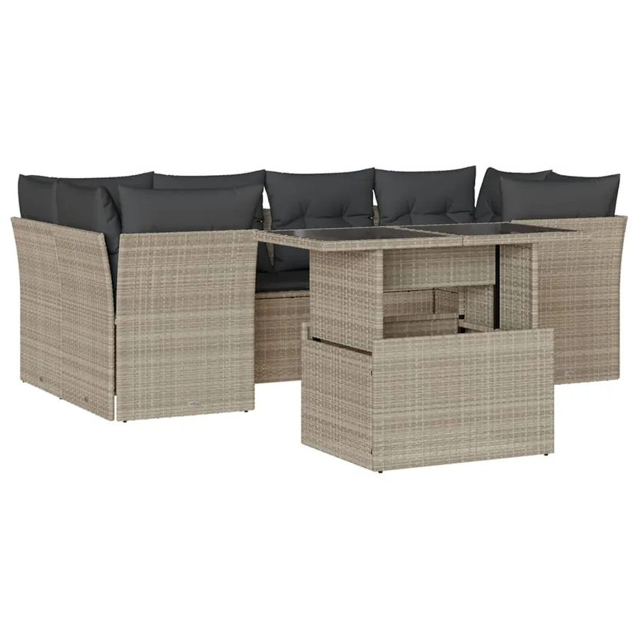 Salon de jardin avec coussins 7 pcs gris clair résine tressée - 3