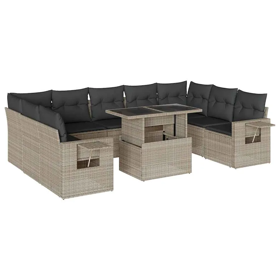 Salon de jardin avec coussins 10 pcs gris clair résine tressée - 2