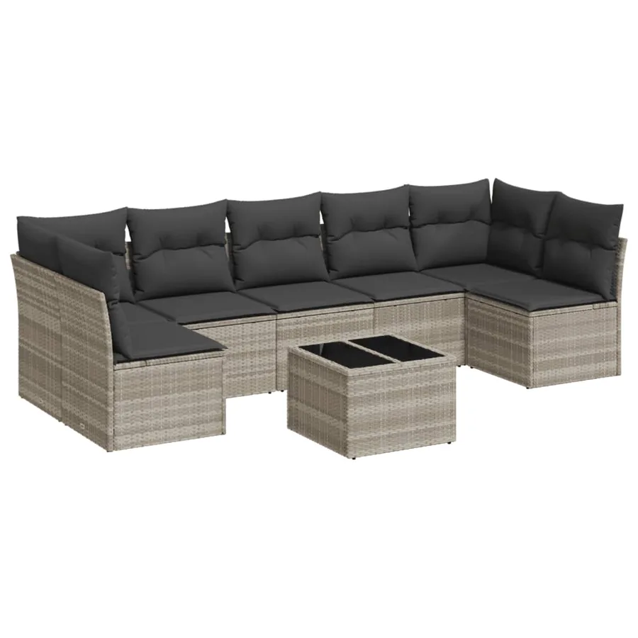 Salon de jardin 8 pcs avec coussins gris clair résine tressée - 2