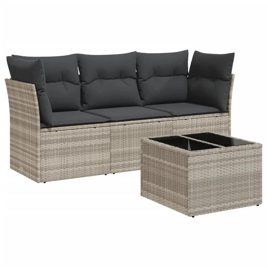 Salon de jardin 4 pcs avec coussins gris clair résine tressée - 2