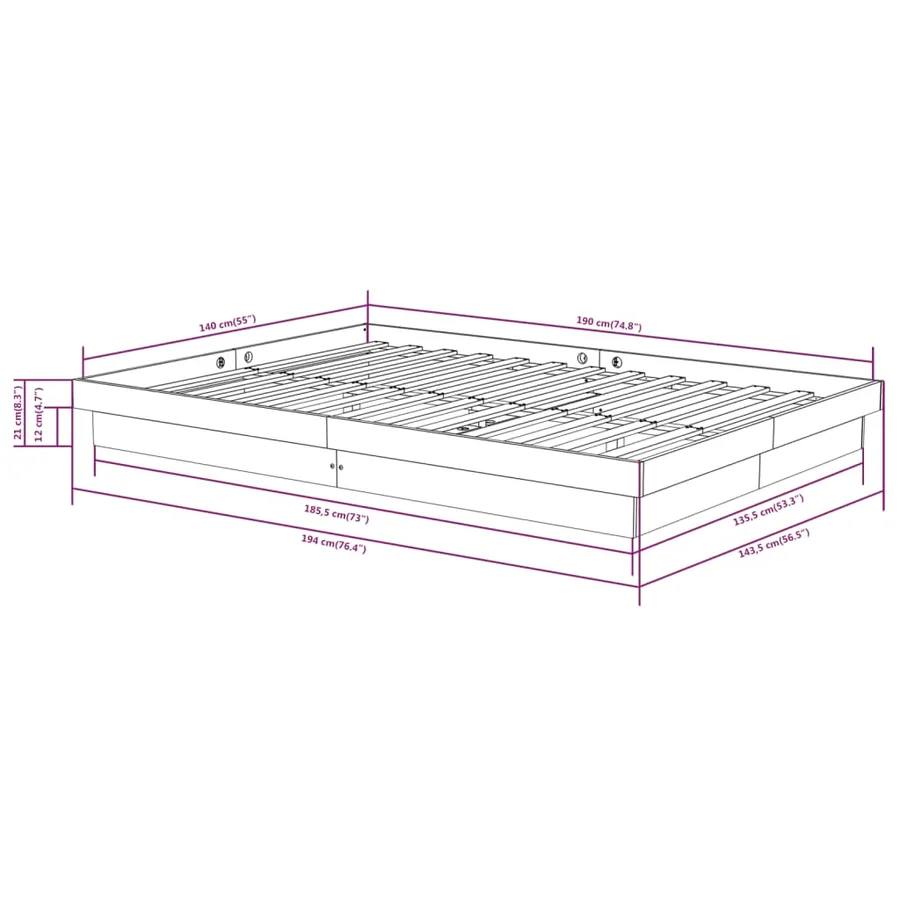 Cadre de lit sans matelas blanc bois massif 140x190 cm - 10