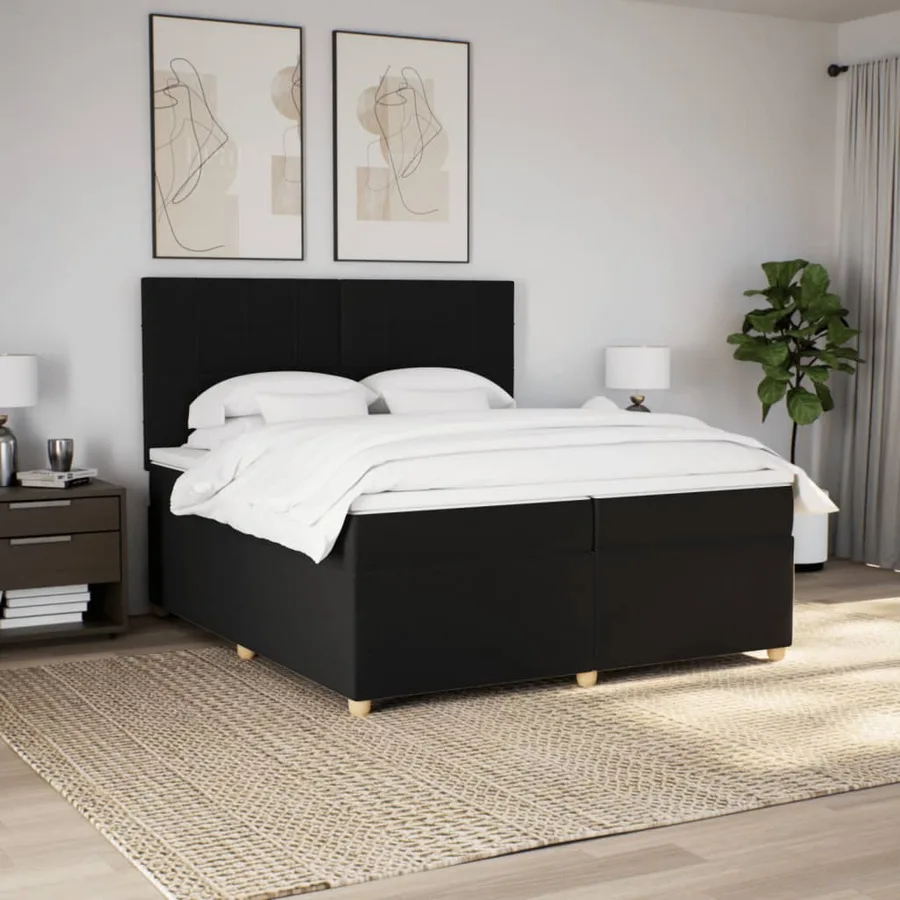 Sommier à lattes de lit avec matelas Noir 200x200 cm Tissu - 3