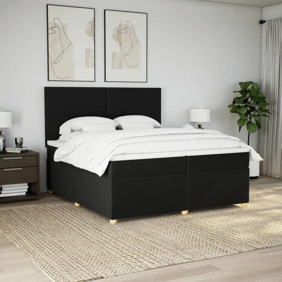 Sommier à lattes de lit avec matelas Noir 200x200 cm Tissu - 3