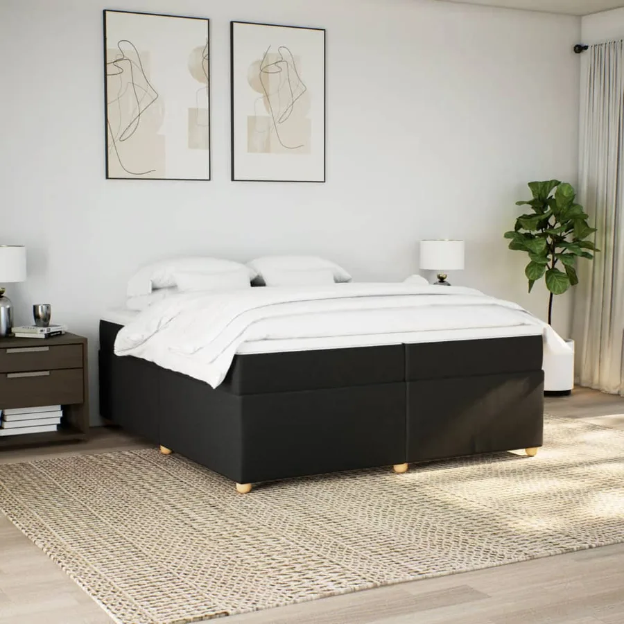 Sommier à lattes de lit avec matelas Noir 200x200 cm Tissu - 3