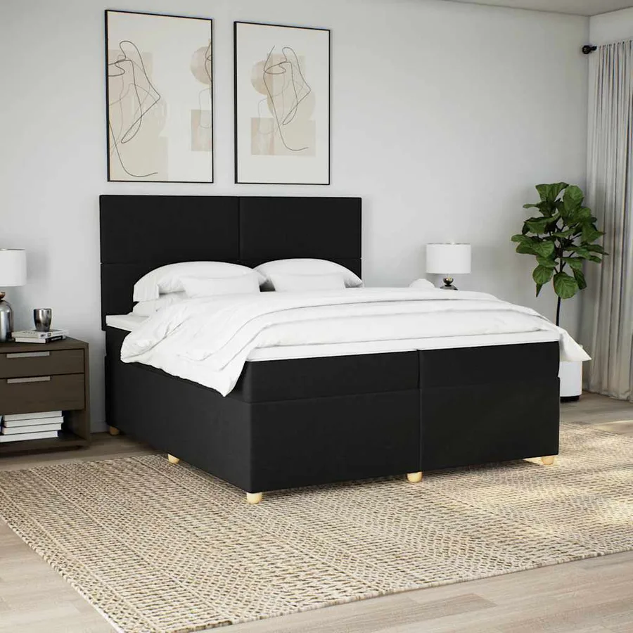 Sommier à lattes de lit avec matelas Noir 200x200 cm Tissu - 4