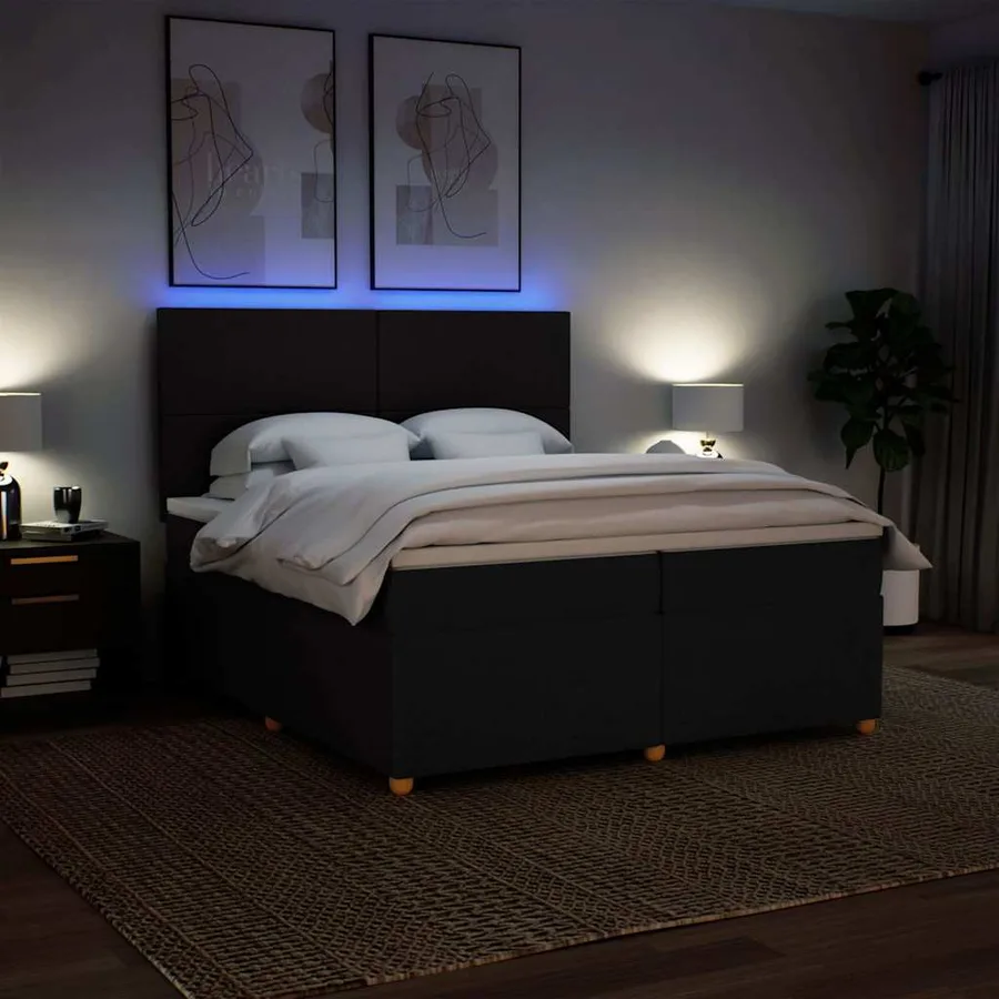 Sommier à lattes de lit avec matelas Noir 200x200 cm Tissu - 5
