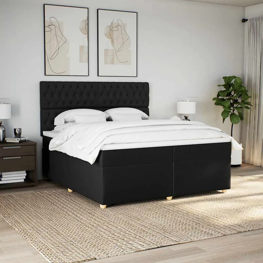 Sommier à lattes de lit avec matelas Noir 200x200 cm Tissu - 4