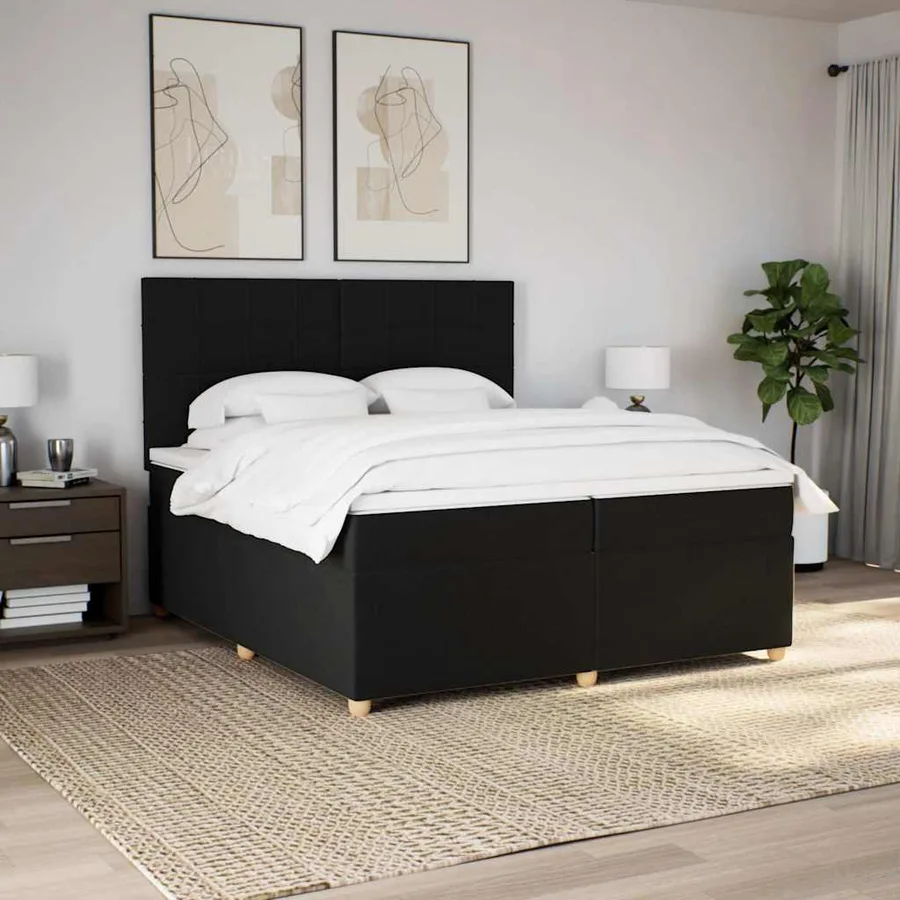 Sommier à lattes de lit avec matelas Noir 200x200 cm Tissu - 4