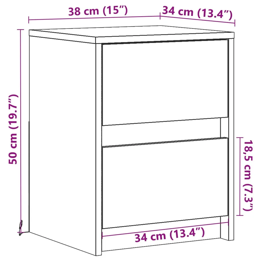Armoires de chevet et lumières LED 2pcs blanc bois d'ingénierie - 14
