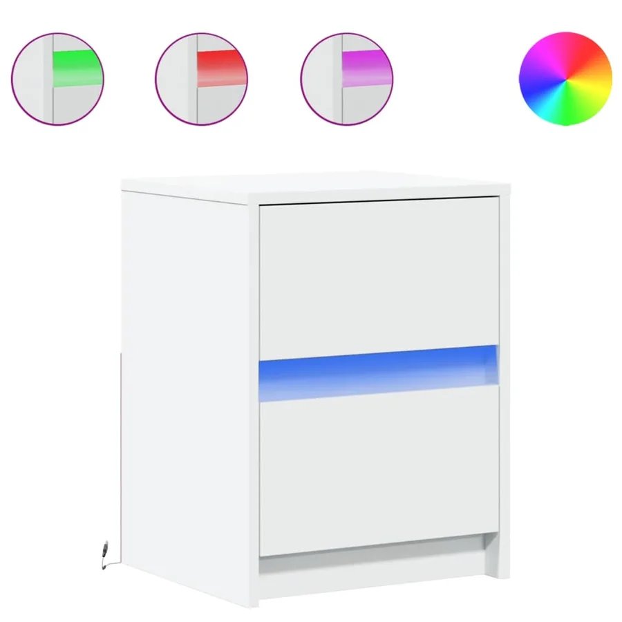 Armoires de chevet et lumières LED 2pcs blanc bois d'ingénierie - 2