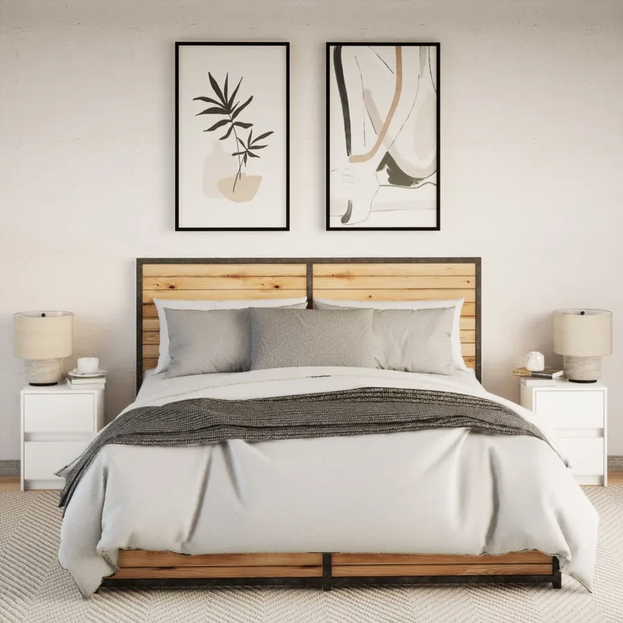Armoires de chevet et lumières LED 2pcs blanc bois d'ingénierie - 4