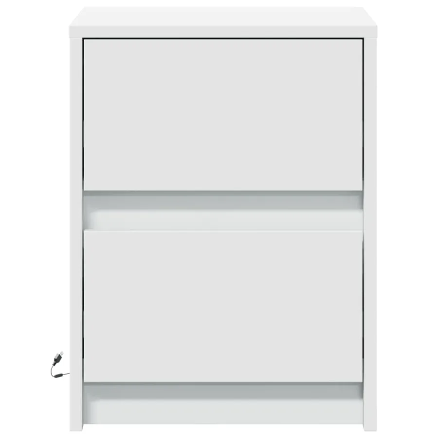Armoires de chevet et lumières LED 2pcs blanc bois d'ingénierie - 6