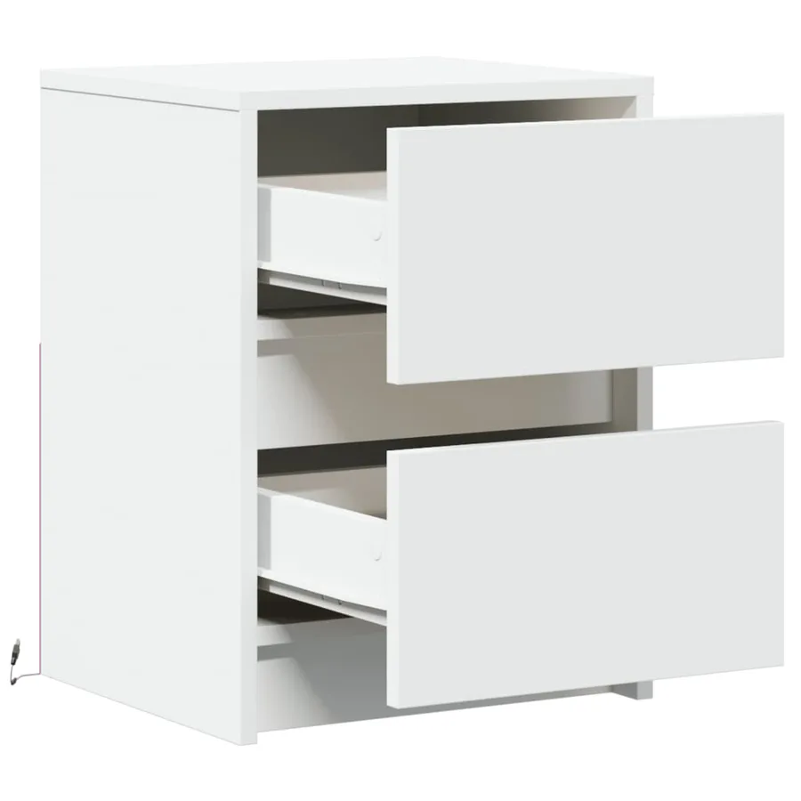 Armoires de chevet et lumières LED 2pcs blanc bois d'ingénierie - 9