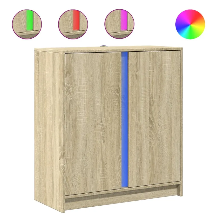 Buffet avec LED chêne sonoma 77x34x85 cm bois d'ingénierie - 2