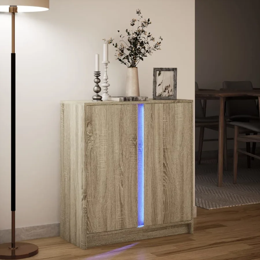 Buffet avec LED chêne sonoma 77x34x85 cm bois d'ingénierie - 5