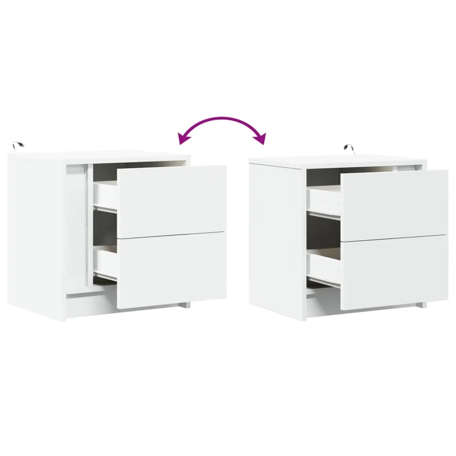 Armoires de chevet et lumières LED 2pcs blanc bois d'ingénierie - 13