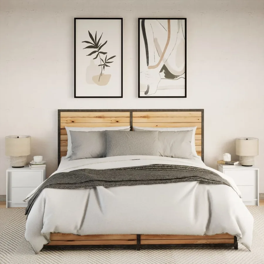 Armoires de chevet et lumières LED 2pcs blanc bois d'ingénierie - 4