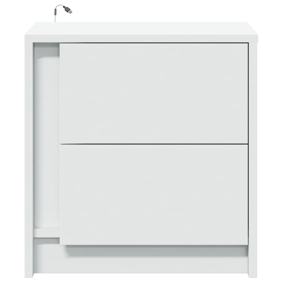 Armoires de chevet et lumières LED 2pcs blanc bois d'ingénierie - 6