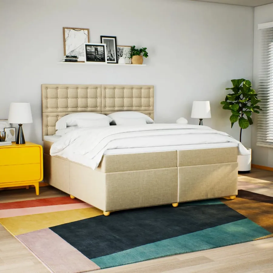 Sommier à lattes de lit avec matelas Crème 200x200 cm Tissu - 3