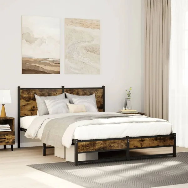 Cadre de lit en métal sans matelas chêne fumé 137x190 cm