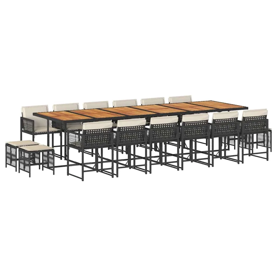 Ensemble à manger de jardin 17 pcs coussins noir résine tressée - 2