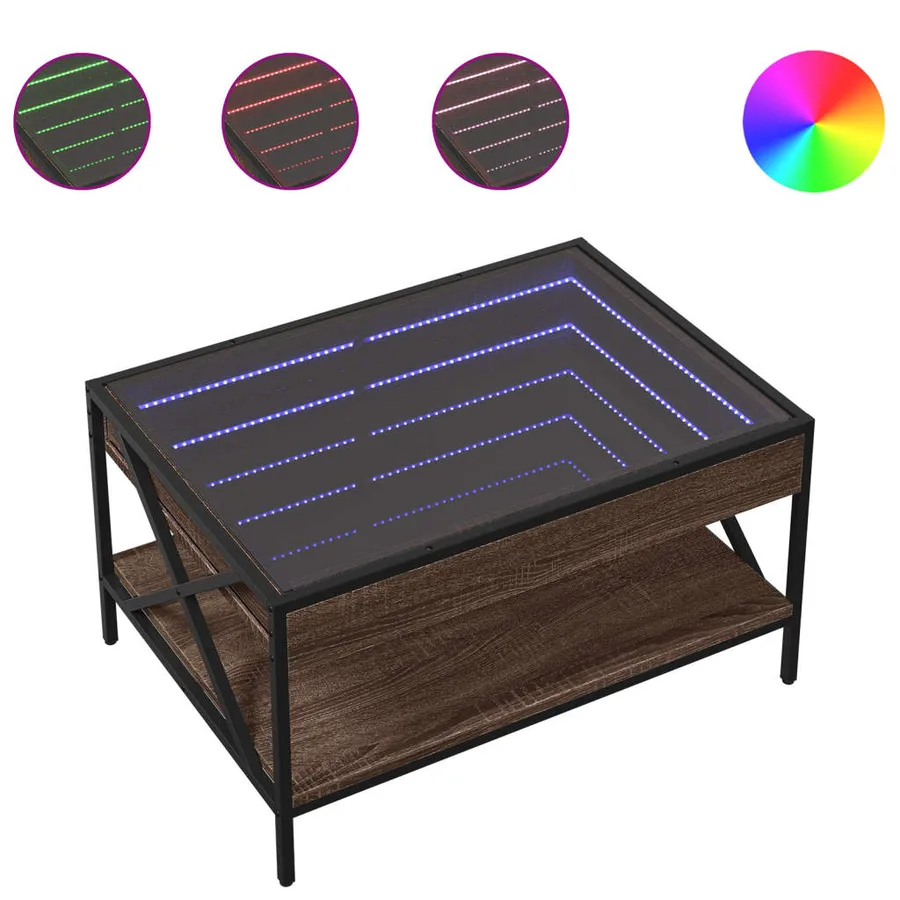 Table basse avec LED infini chêne marron 70x50x38 cm - 2
