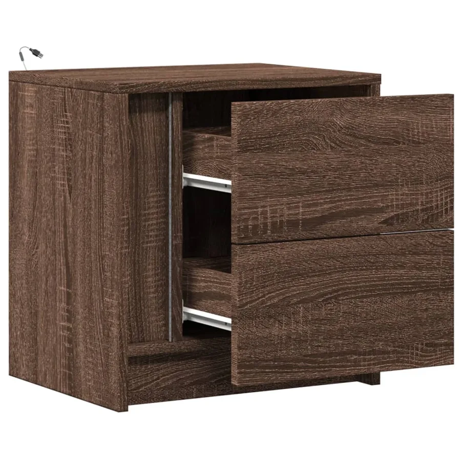 Armoires de chevet et lumières LED 2 pcs chêne marron - 12