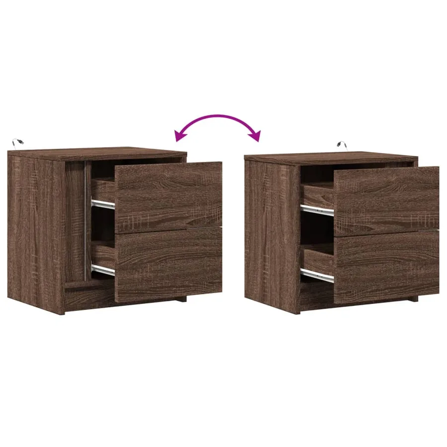 Armoires de chevet et lumières LED 2 pcs chêne marron - 13