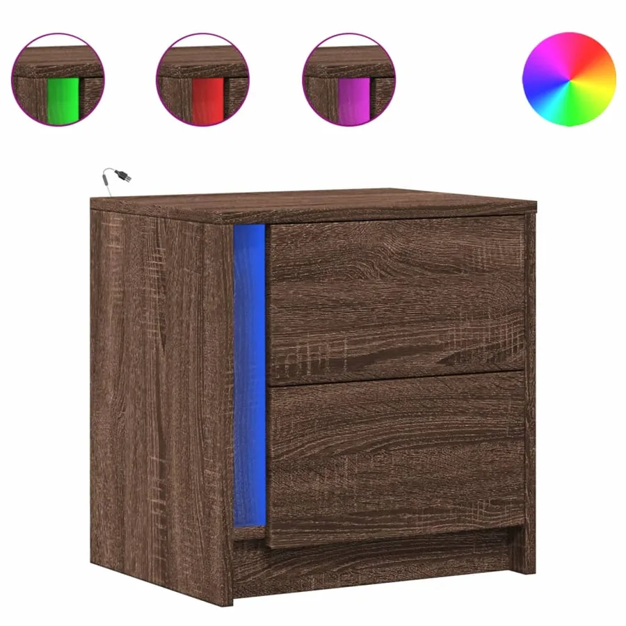Armoires de chevet et lumières LED 2 pcs chêne marron - 2