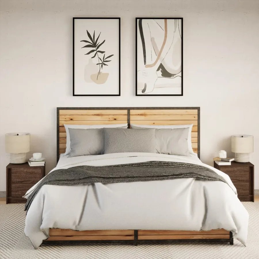 Armoires de chevet et lumières LED 2 pcs chêne marron - 4