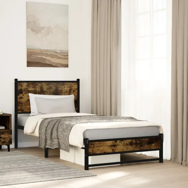Cadre de lit en métal sans matelas chêne fumé 100x200 cm