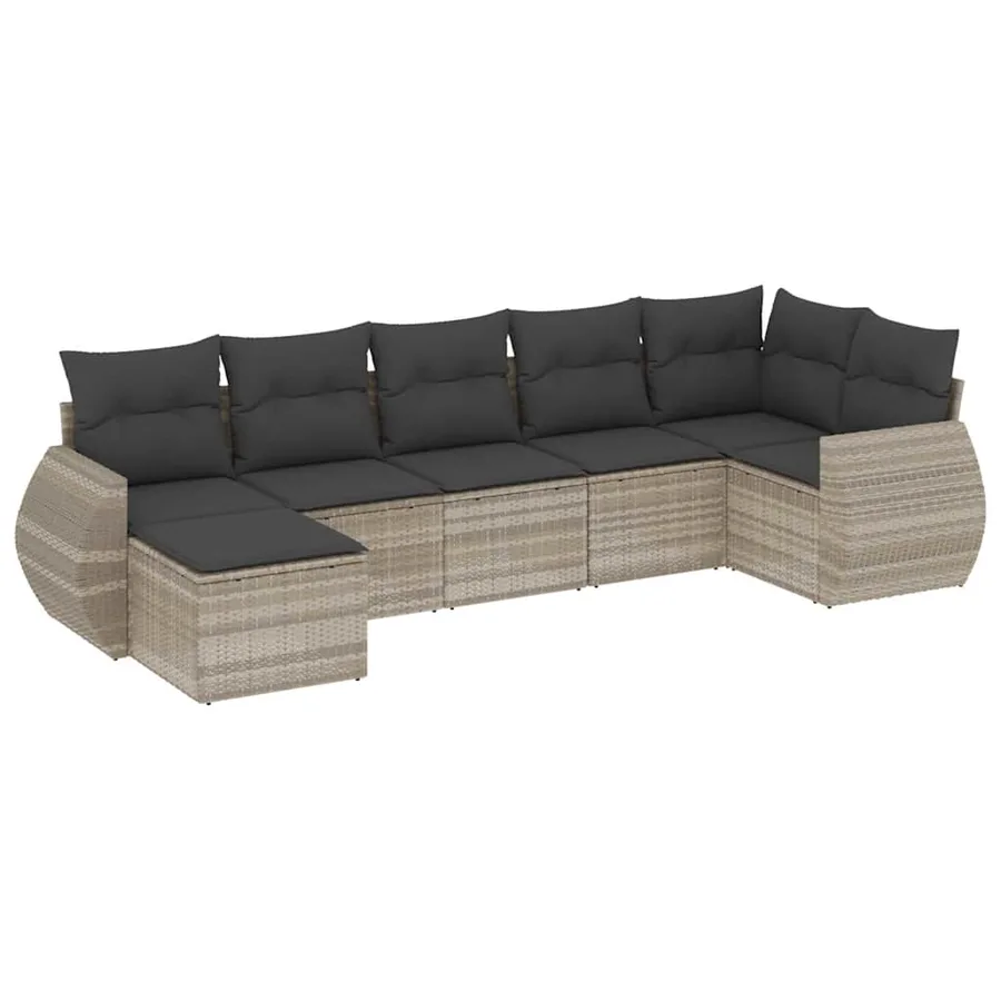 Salon de jardin avec coussins 7 pcs gris clair résine tressée - 2