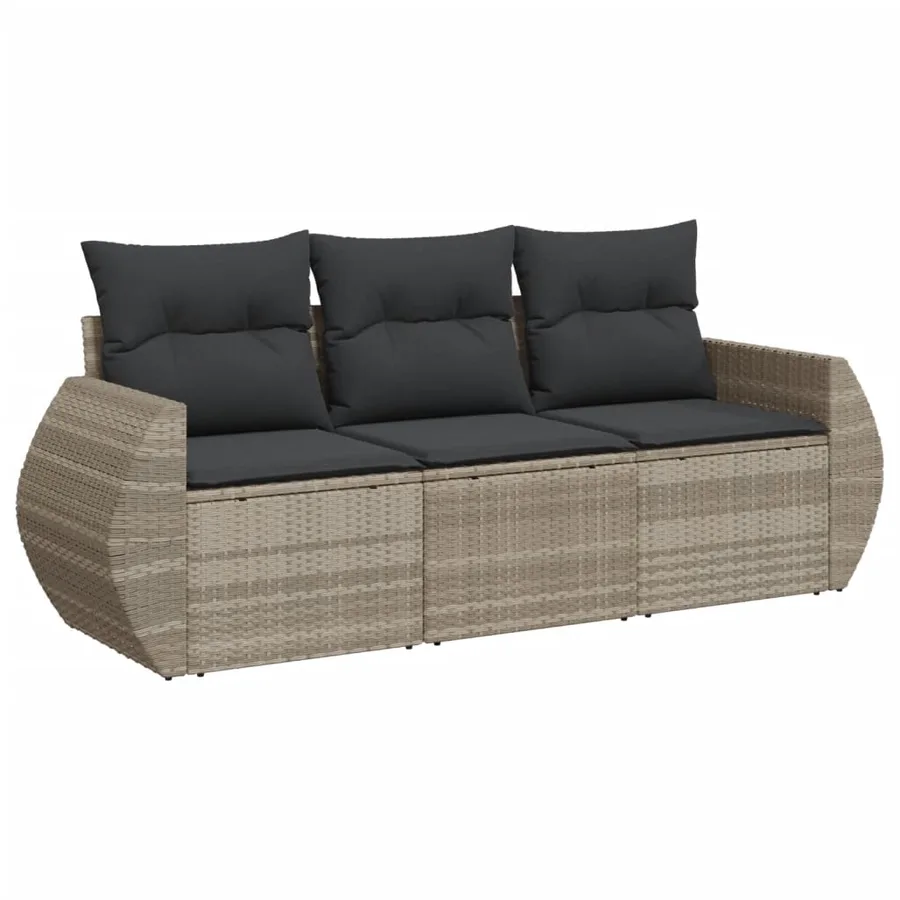 Salon de jardin avec coussins 3 pcs gris clair résine tressée - 2