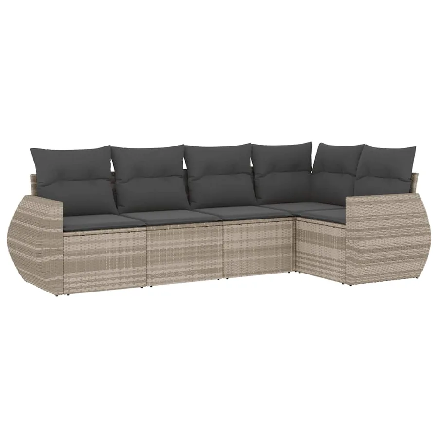 Salon de jardin 5 pcs avec coussins gris clair résine tressée - 2