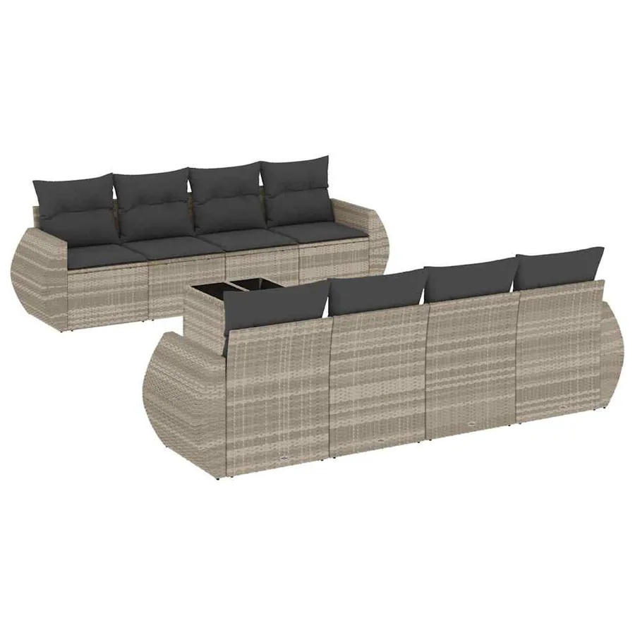 Salon de jardin 9 pcs avec coussins gris clair résine tressée - 2