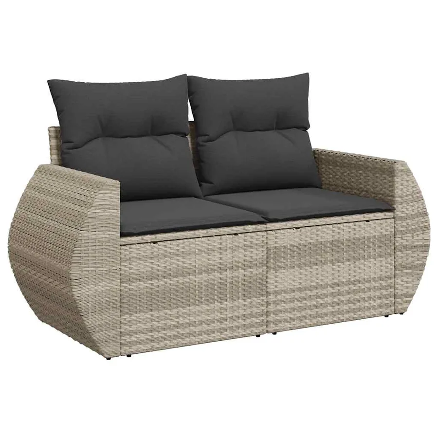 Salon de jardin 9 pcs avec coussins gris clair résine tressée - 3