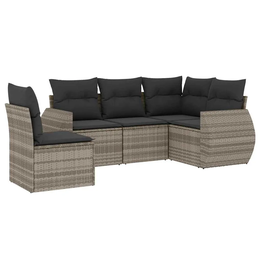 Salon de jardin 5 pcs avec coussins gris clair résine tressée - 2