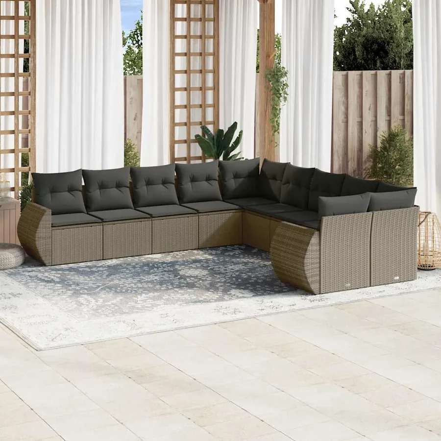 Salon de jardin avec coussins 10 pcs gris clair résine tressée