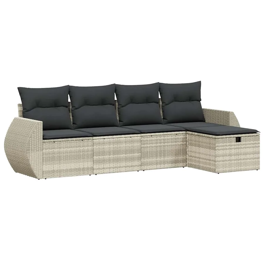 Salon de jardin 5 pcs avec coussins gris clair résine tressée - 2