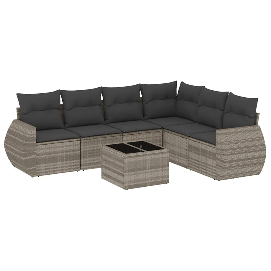 Salon de jardin avec coussins 7 pcs gris clair résine tressée - 2