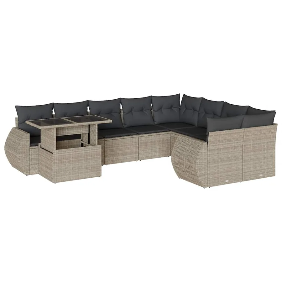 Salon de jardin avec coussins 10 pcs gris clair résine tressée - 2