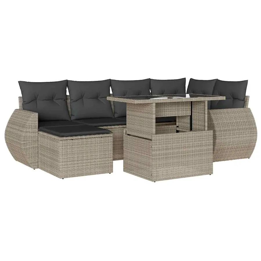 Salon de jardin avec coussins 7 pcs gris clair résine tressée - 2