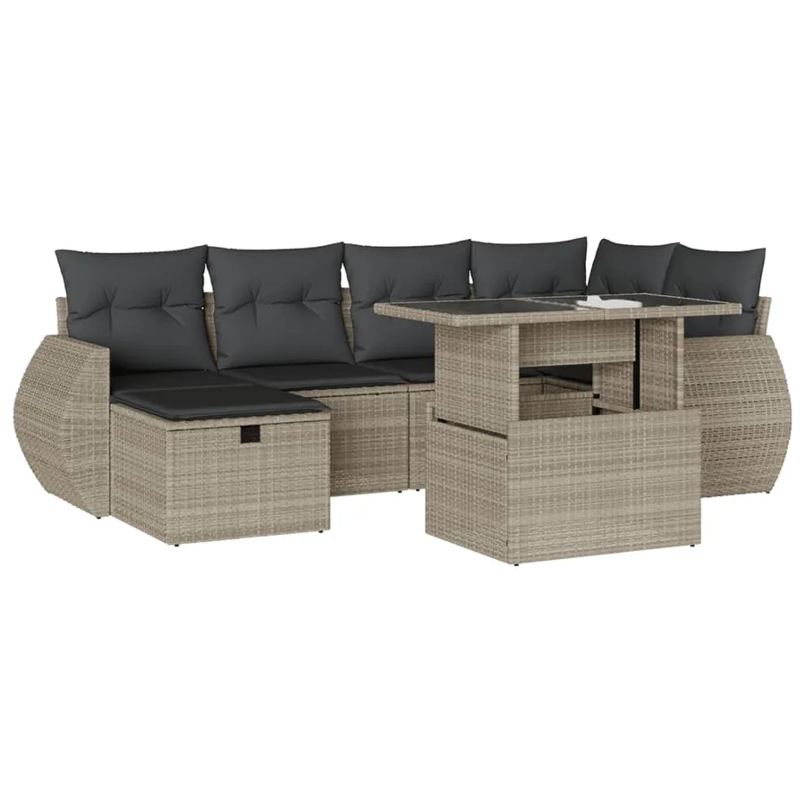 Salon de jardin avec coussins 7 pcs gris clair résine tressée - 2