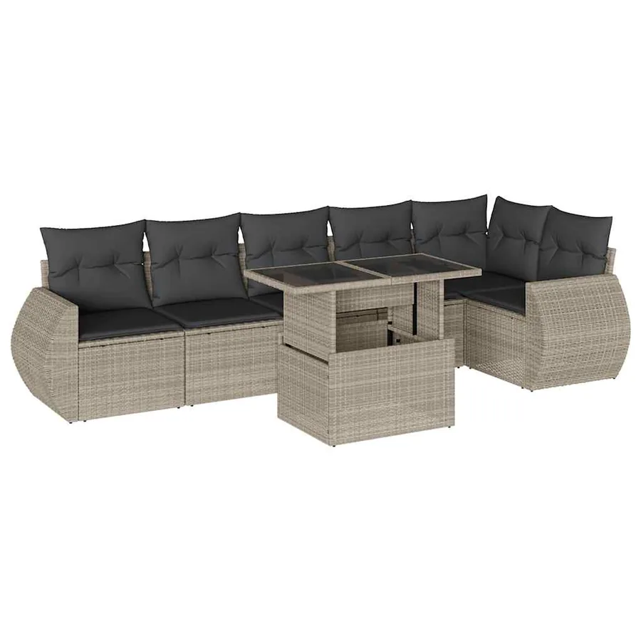 Salon de jardin avec coussins 7 pcs gris clair résine tressée - 2