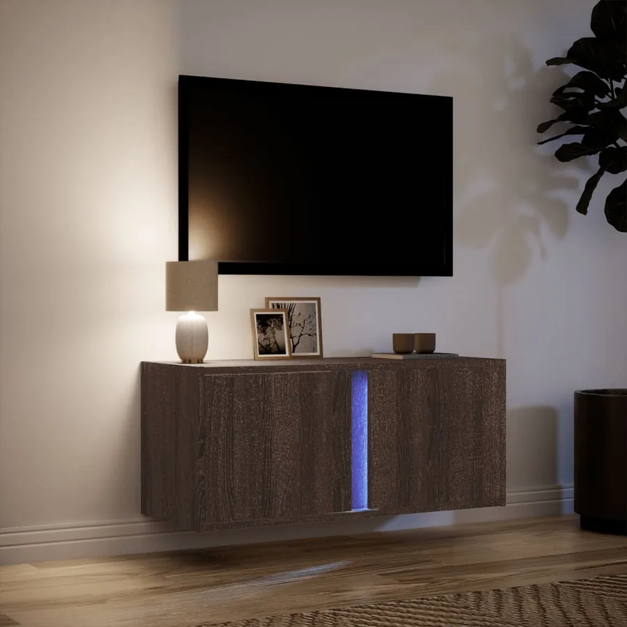Meuble TV mural avec lumières LED chêne marron 80x31x35 cm - 5